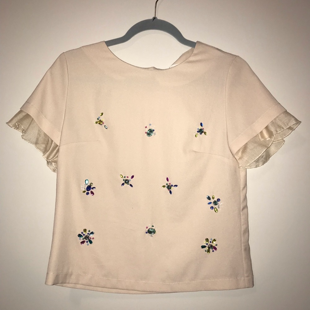Embellished Ruffle Sleeve Blouse